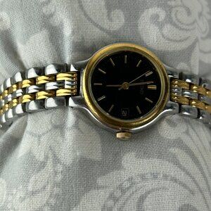 Vintage Seiko Quartz Two Tone Black Dial Date Indicator Women’s Dress Watch
